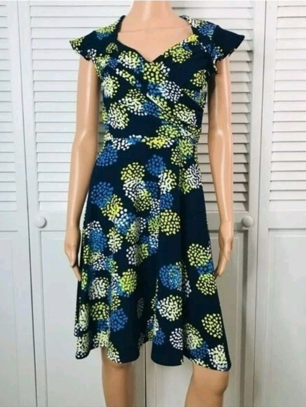 Leota Navy Blue Floral Fit & Flare Dress - Size 1L (12/14)